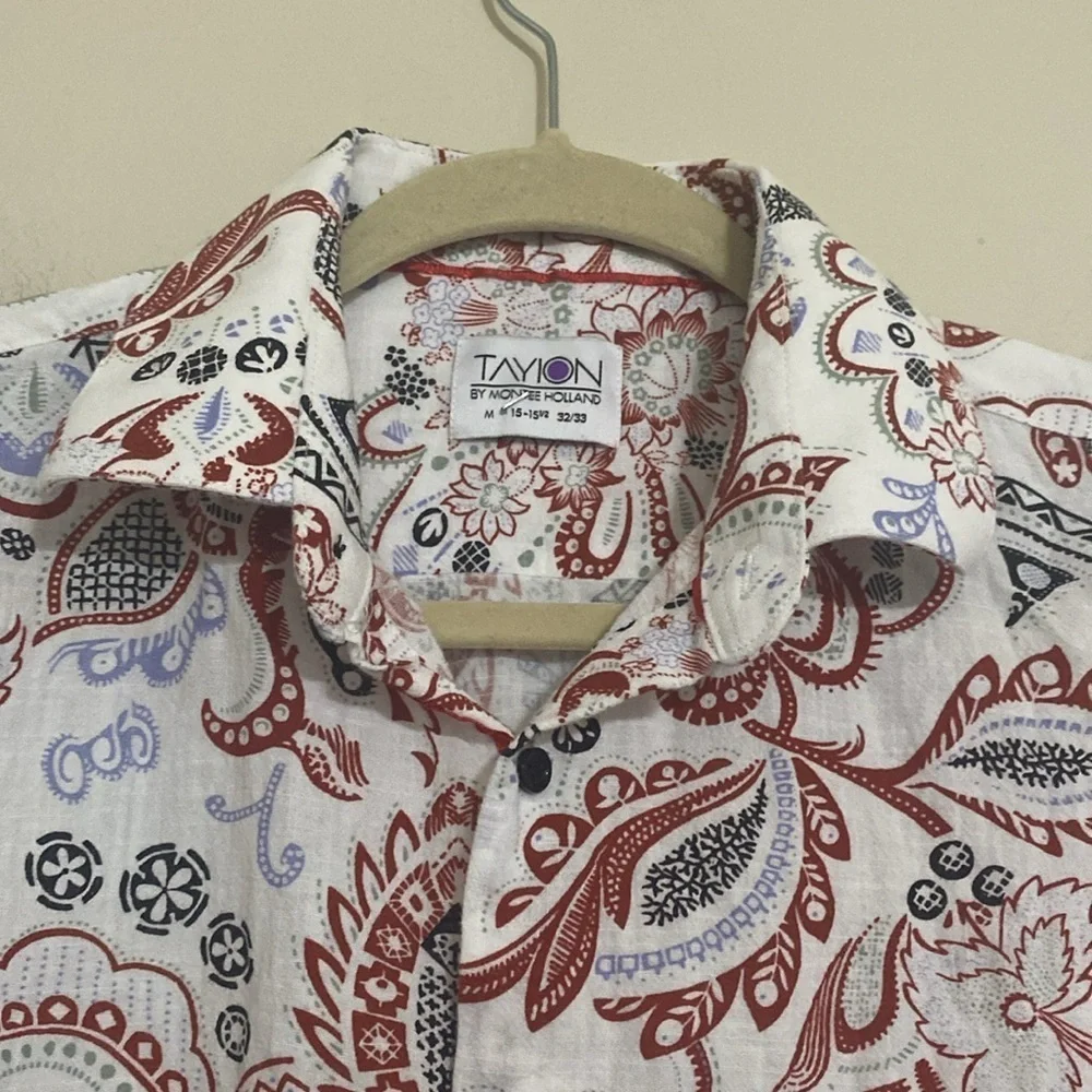 Tayion Montee Holland men Paisley Shirt White M button down casual festival Y2K